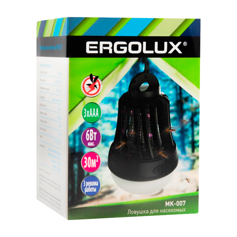Светильник антимоскитный Ergolux MK-007 6W 220V E27 IP44 белый