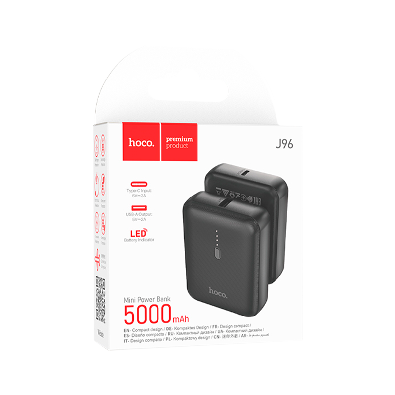 Внешний аккумулятор HOCO J96 5000mAh 2.0A 1USB/Type-C черный (1/111)