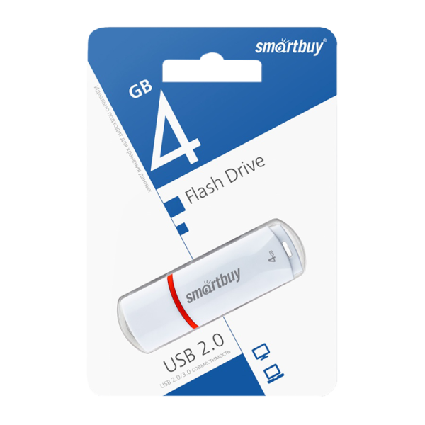 Флеш-накопитель Smartbuy Crown 4GB USB2.0 пластик белый