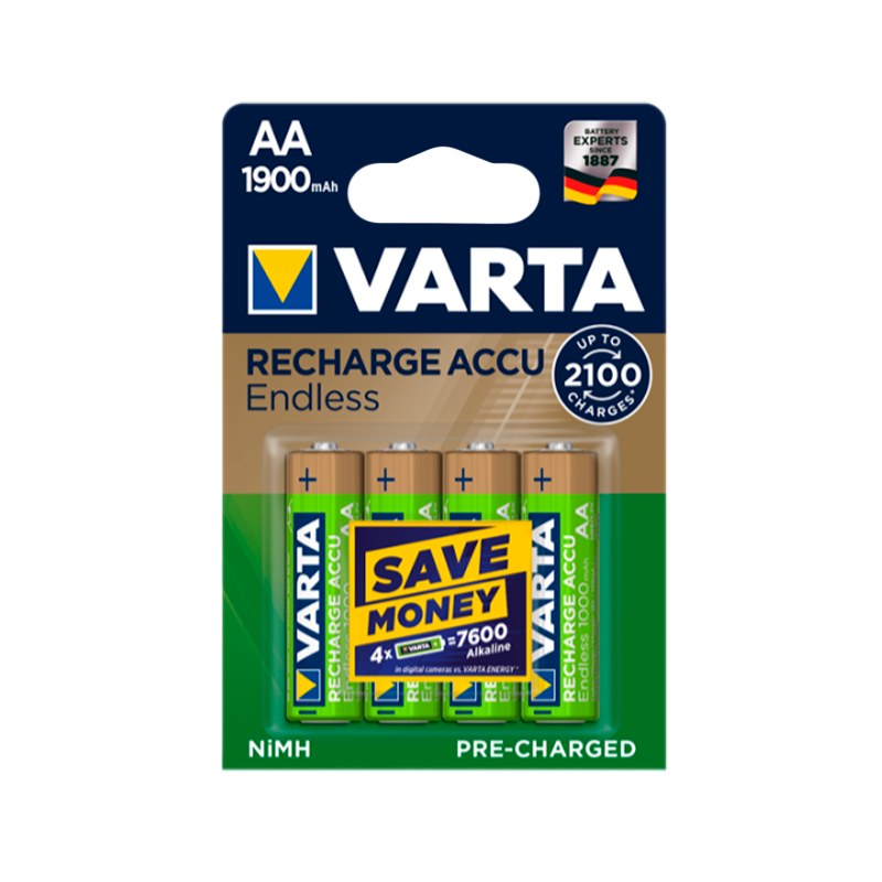 Аккумулятор бытовой Varta HR6 AA BL4 NI-MH Endless 1900mAh (4/40/400)