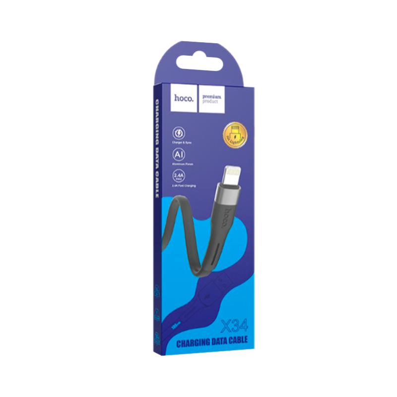 Кабель HOCO X34 USB (m)-Lightning (m) 1.0м 2.4A силикон черный (1/31/310)