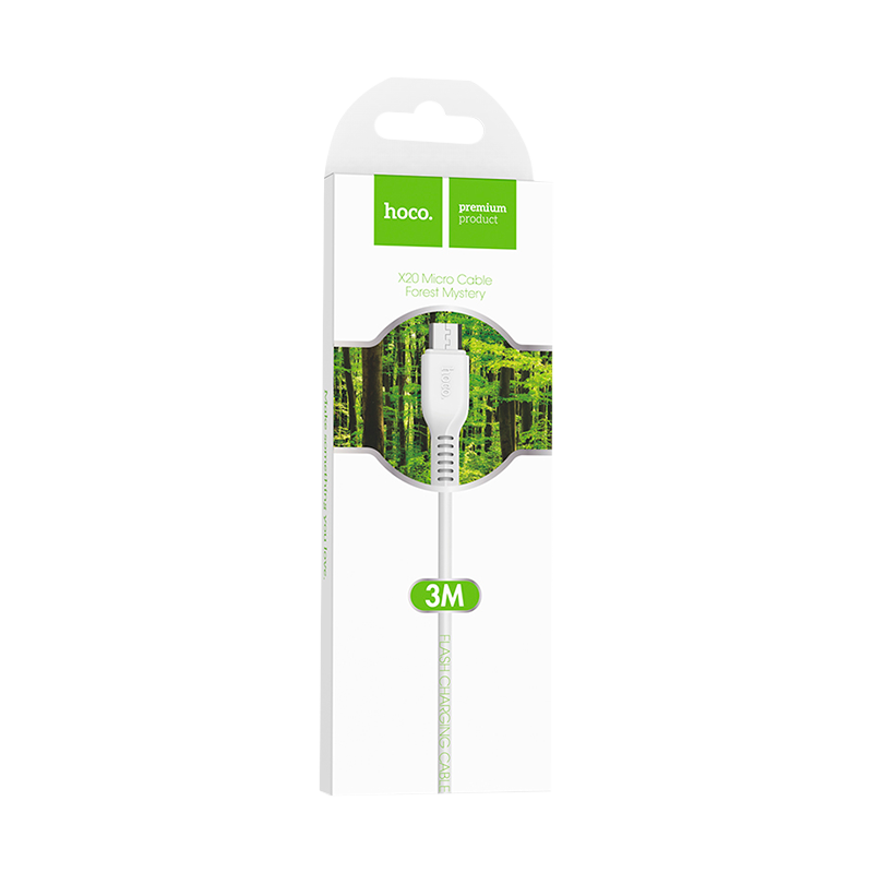 Кабель HOCO X20 USB (m)-microUSB (m) 3.0м 2.0A ПВХ белый (1/30/300)