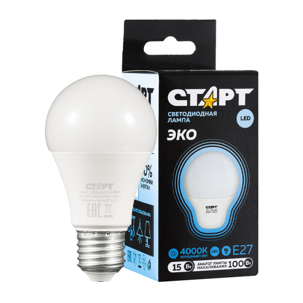 Лампа светодиодная Старт GLS E27 15W 4000К 220V груша Black матовая (1/10/100)