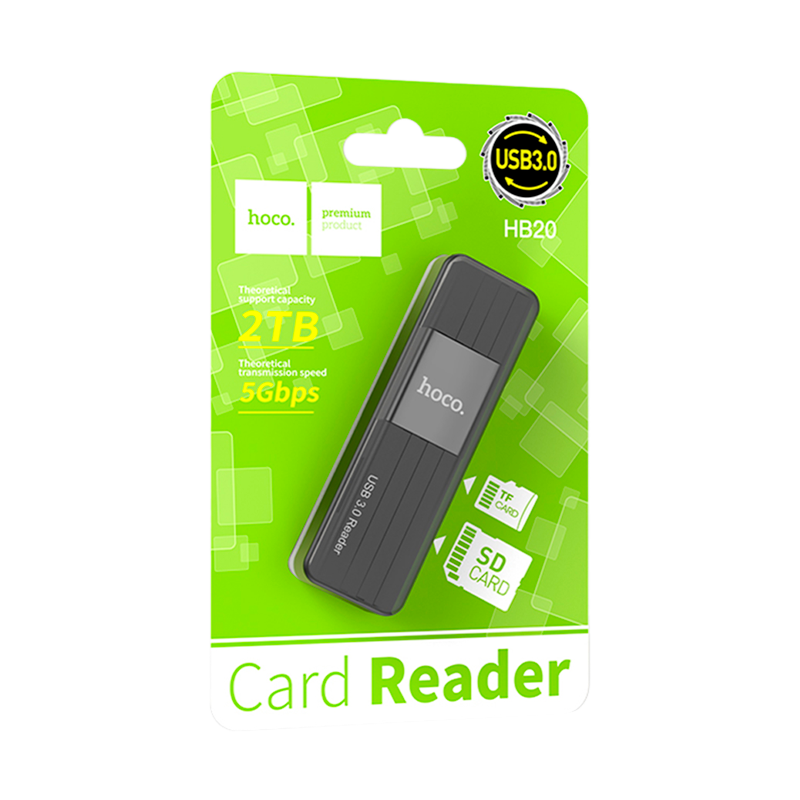 Картридер HOCO HB20 USB3.0 SD/microSD черный (1/50/200)