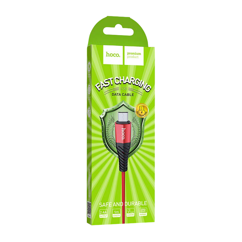 Кабель HOCO X38 USB (m)-microUSB (m) 1.0м 2.4A нейлон красный (1/30/300)