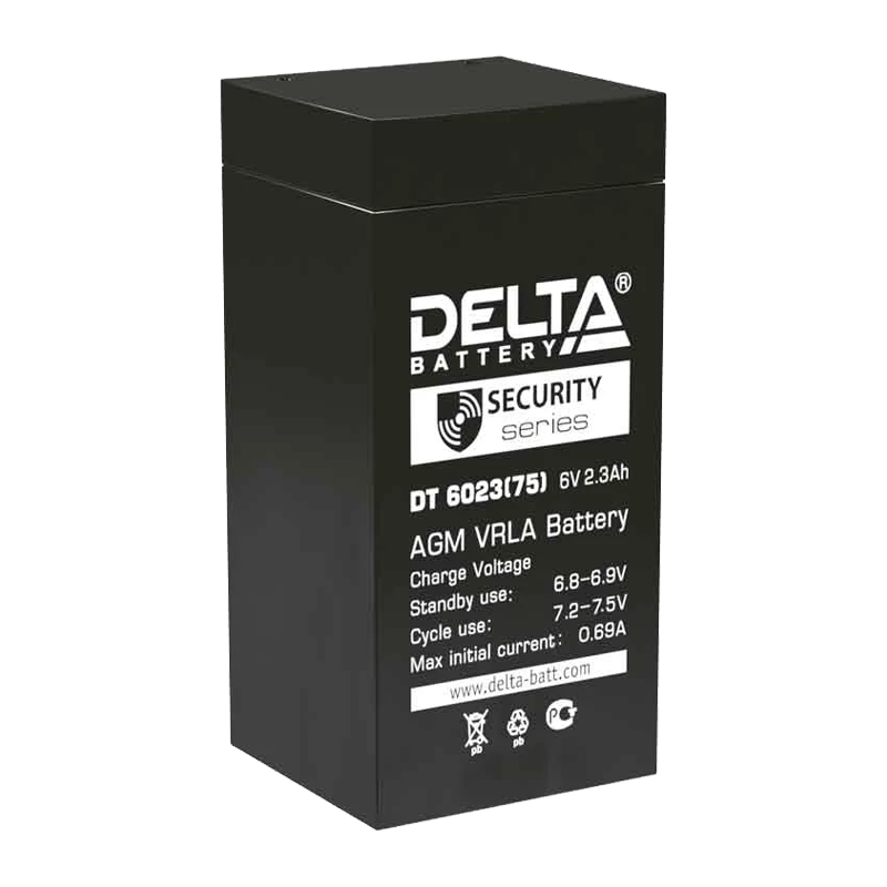 Аккумулятор свинцово-кислотный Delta DT 6023 (75) 6V 2.3Ah (1/20)