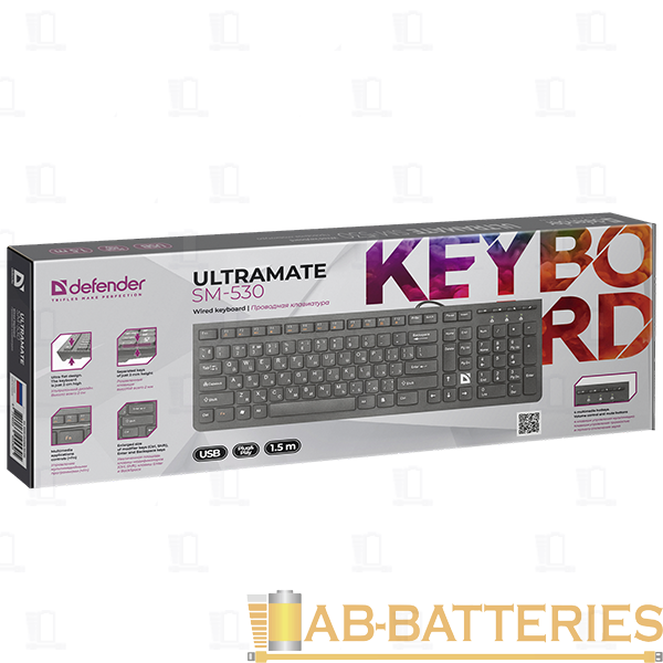 Клавиатура проводная Defender SM-530 UltraMate классическая USB 1.5м черный (1/20)