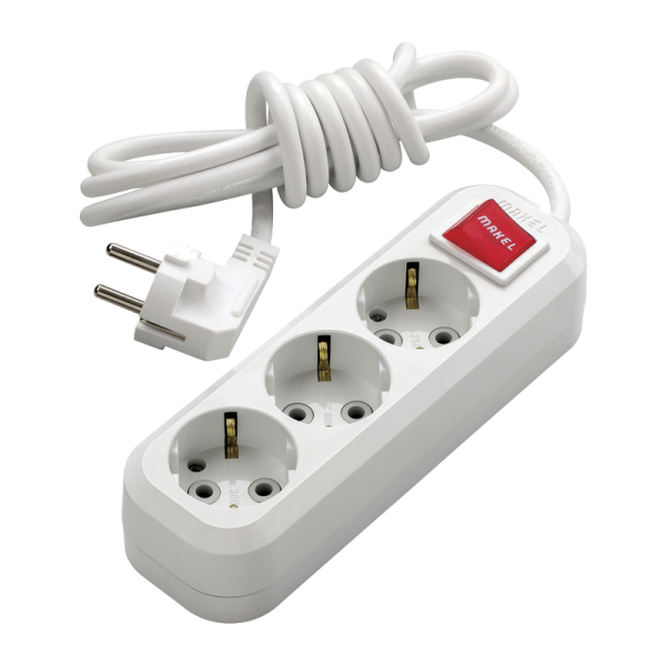 Удлинитель Makel 3р.С/З 3.0м с выкл. белый MGP213 (1/12)