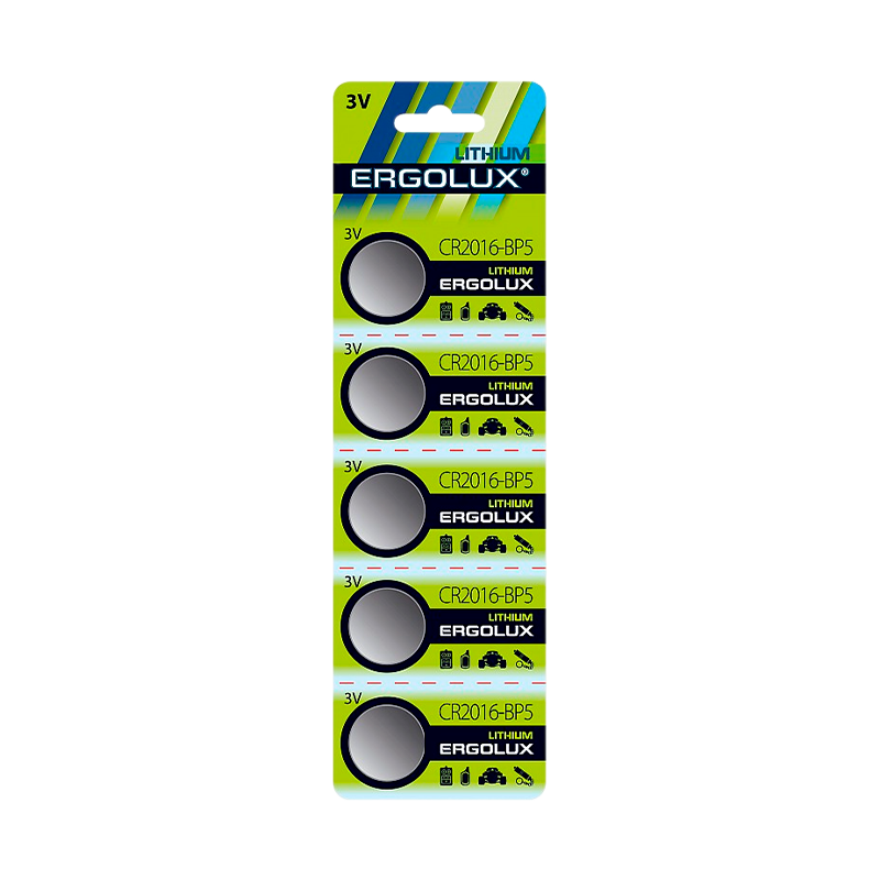 Батарейка Ergolux CR2016 BL5 Lithium 3V (5/100/2000)