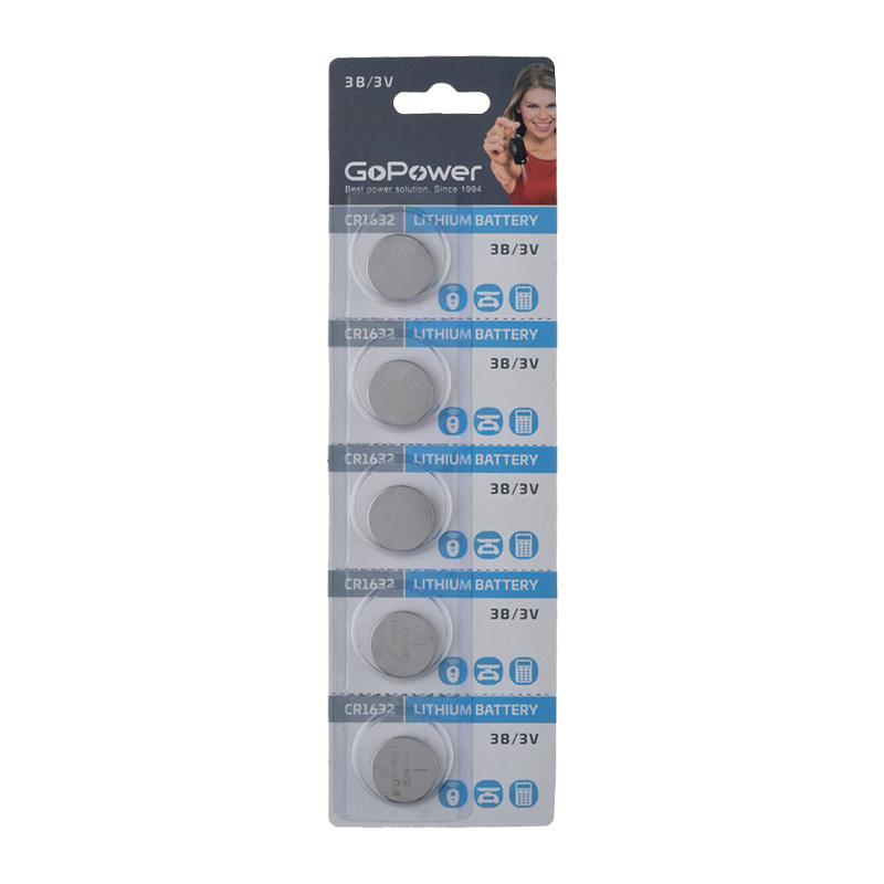 Батарейка GoPower CR1632 BL5 Lithium 3V (5/100/2000)