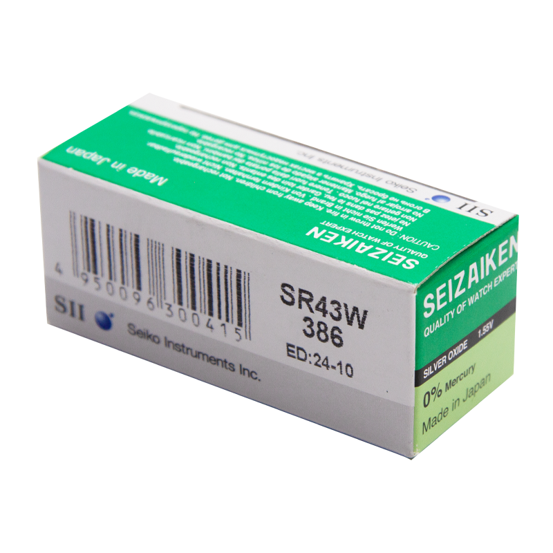 Батарейка SEIZAIKEN 386 (SR43W) Silver Oxide 1.55V (1/10/100/1000)