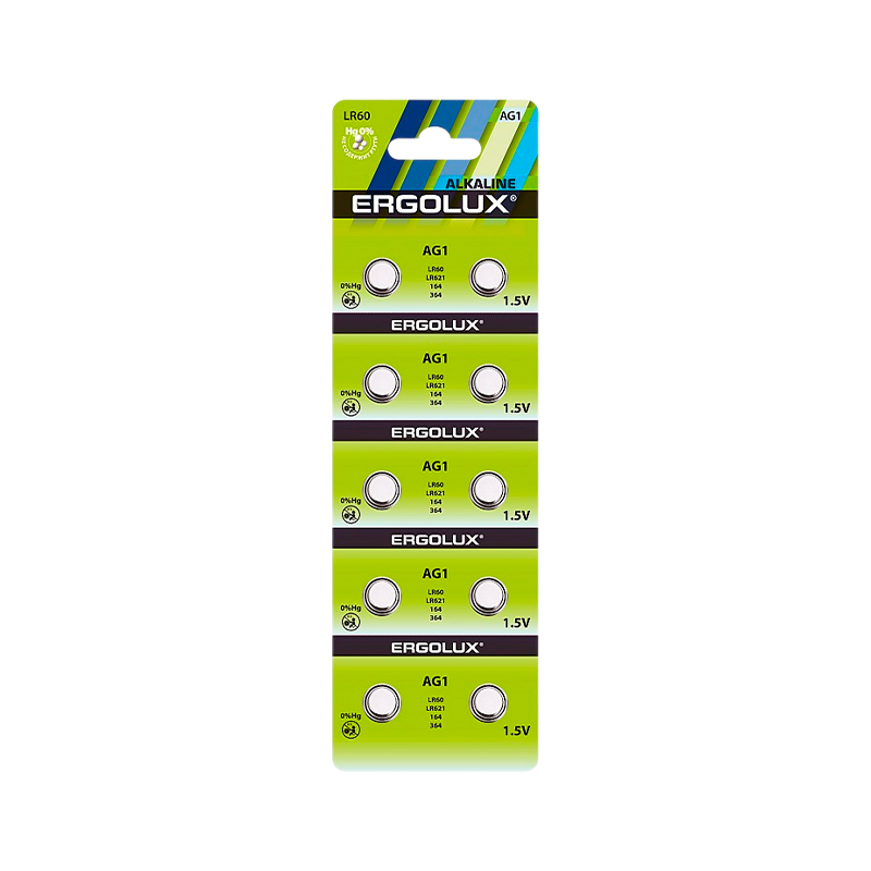 Батарейка Ergolux G1/LR621/LR60/364A/164 BL10 Alkaline 1.5V (10/100/2000)