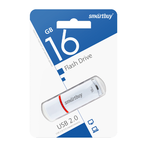 Флеш-накопитель Smartbuy Crown 16GB USB2.0 пластик белый