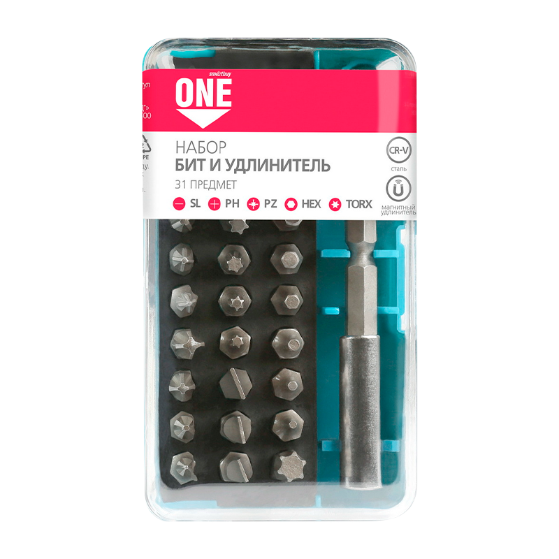 Набор насадок Smartbuy One Tools 31 предмет, биты SL, PH, PZ, HEX,TORX по 6 шт