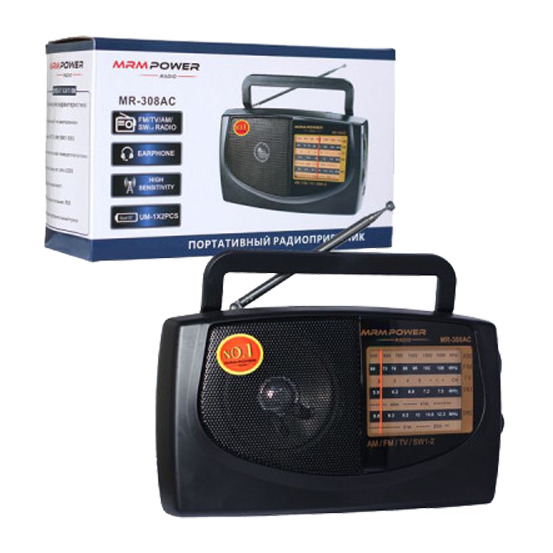 Радиоприемник MRM-Power MR-308AC пластик Jack3.5 черный (1/40)