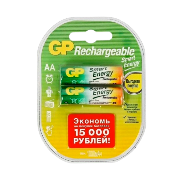 Аккумулятор бытовой GP HR6 AA BL2 NI-MH Smart Energy 1000mAh в пластиковой упаковке (2/20/200)