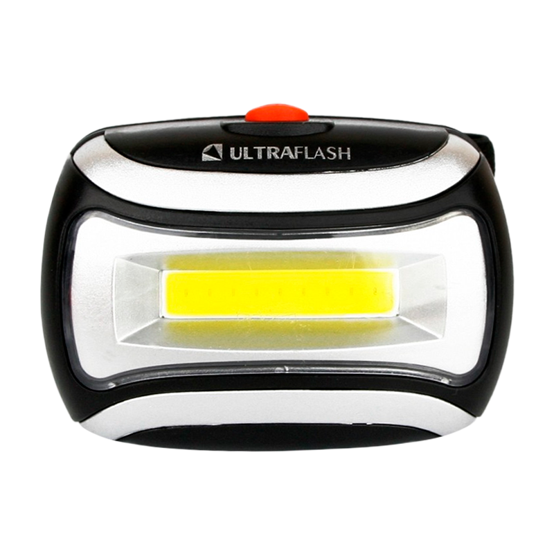 Фонарь налобный Ultraflash LED5380 3W COB от батареек IPX4 черный (1/50)