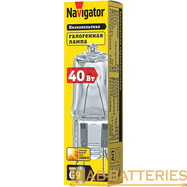 Лампа галогенная Navigator JCD9 G9 40W 3000К 230V капсула прозрачная (1/20/1000)