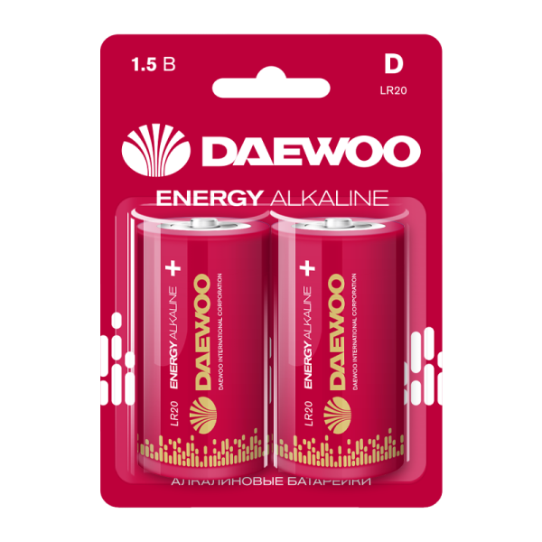 Батарейка Daewoo ENERGY LR20 D BL2 Alkaline 1.5V (2/12/96)