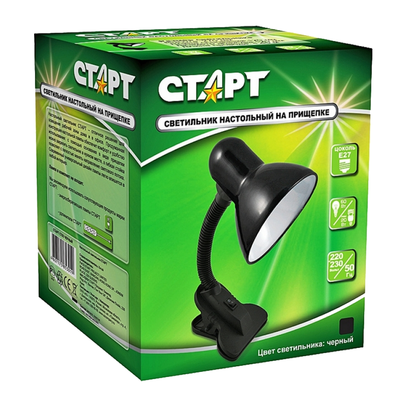 Светильник настольный Старт СТ03 40W 220V E27 прищепка черный
