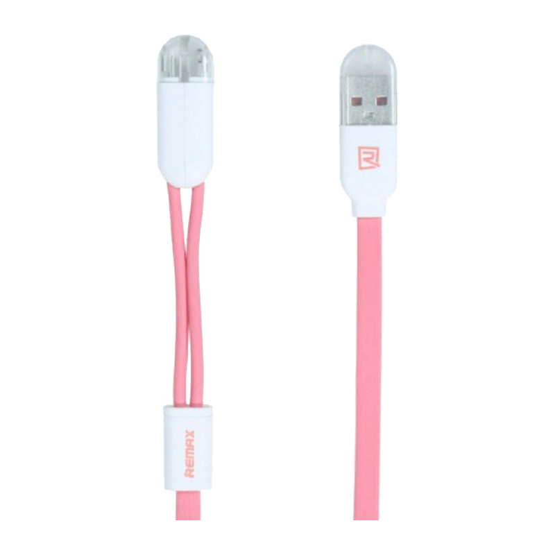 USB Кабель REMAX Gemini 2in1 (Micro-Iphone 5/6/7/SE) 1.5M RC-025t1.5 Розовый