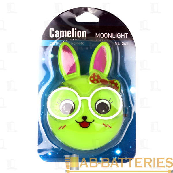 Ночник Camelion NL-241 "Зайцы очкарики" 1LED 0.5W 4.5V в розетку зеленый (1/24/72)