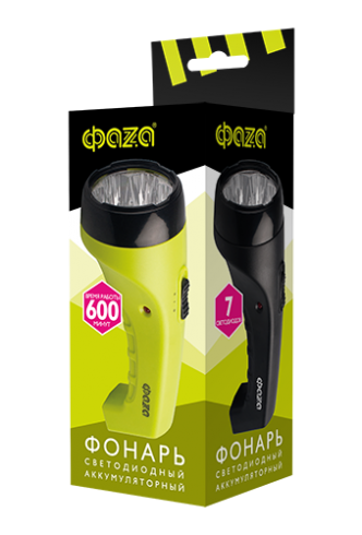 Фонарь туристический Фаzа AccuF2-L07 7LED от аккумулятора прямая подзарядка черный (1/20)