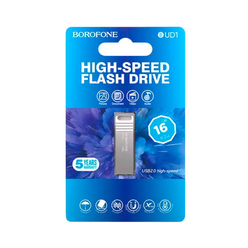 Флеш-накопитель Borofone Nimble BUD1 16GB USB2.0 металл серебряный (1/40/320)