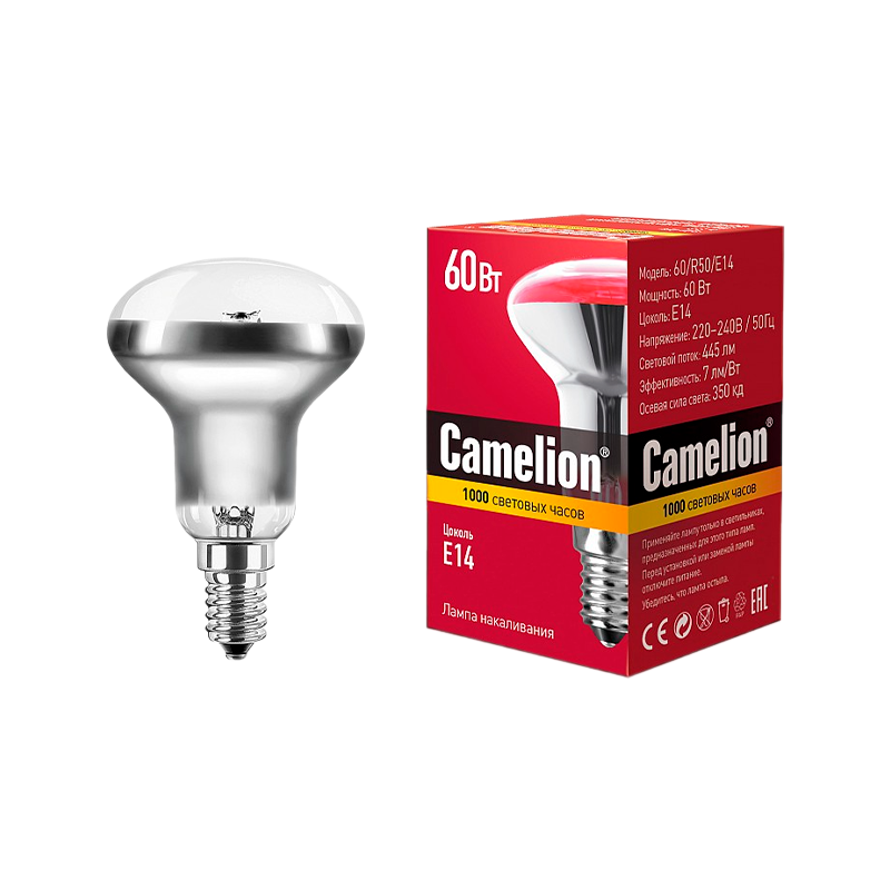 Лампа накаливания Camelion R50 E14 60W 220-240V рефлектор прозрачная (1/100)