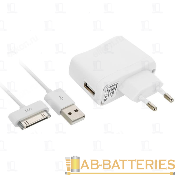Сетевое З/У Smartbuy 1USB 1.0A с кабелем Apple 30pin белый (1/350)