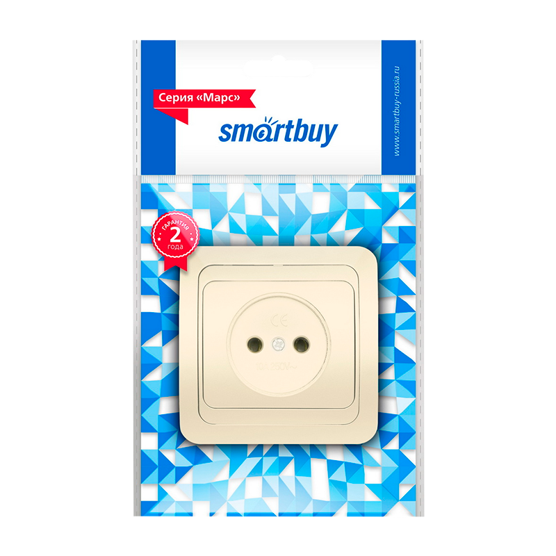 Розетка Smartbuy 1-местная без заземления 10А бежевая, керамика "Марс"