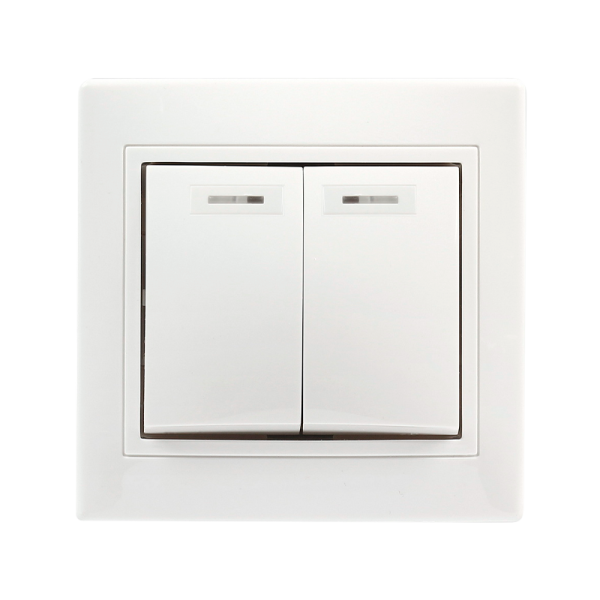 Выключатель Smartbuy 2-клавишный с индикатором 10А белый, керамика "Венера"