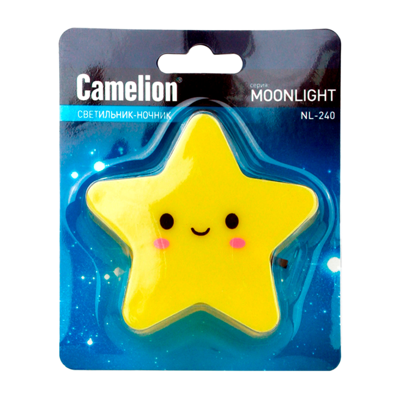 Ночник Camelion NL-240 "Звезда" 1LED 0.5W 220V в розетку желтый (1/24/72)