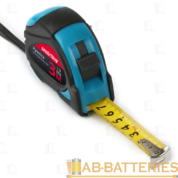 Рулетка измерительная Smartbuy Tools 3м*19мм пластик 2 фиксатора прорезиненная голубой (1/96)