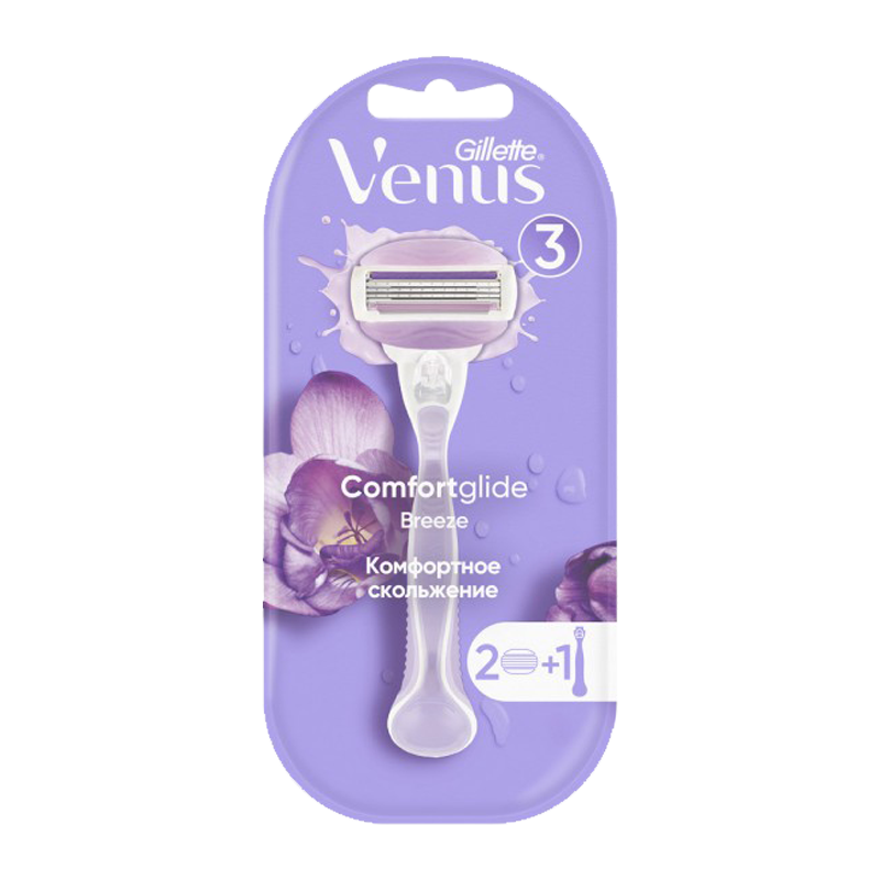 Бритва Gillette VENUS Breeze 3 лезвия 2 кассеты прорезиненная ручка плавающая головка (1/6/36)