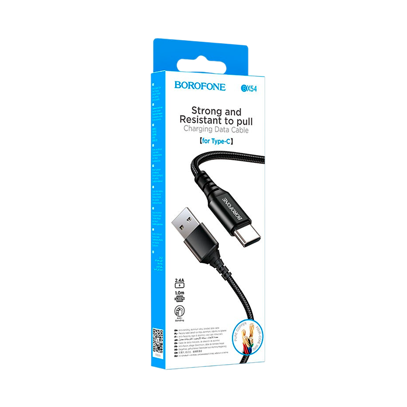 Кабель Borofone BX54 USB (m)-Type-C (m) 1.0м 2.4A нейлон черный (1/360)