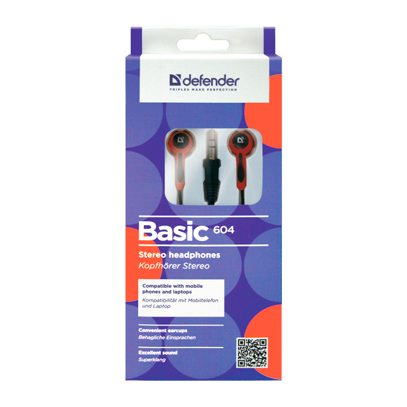Наушники внутриканальные Defender 604 Basic черный красный (1/50)