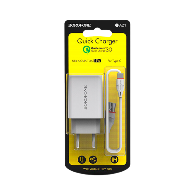 Сетевое З/У Borofone BA21A 1USB 3.0A QC3.0 белый (1/83/332)