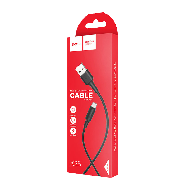 Кабель HOCO X25 USB (m)-Type-C (m) 1.0м 2.0A ПВХ черный (1/30/300)
