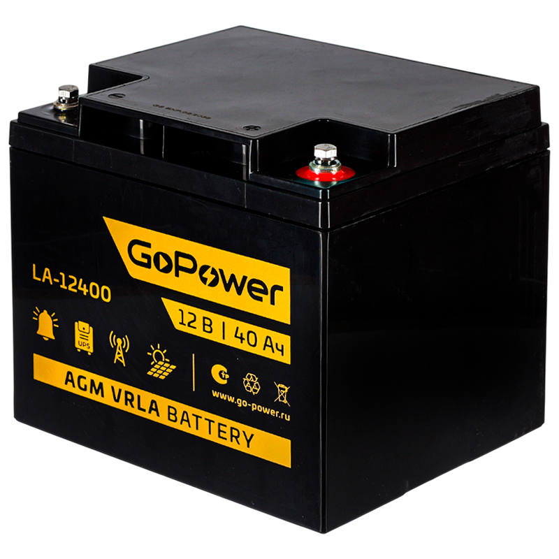 Аккумулятор свинцово-кислотный GoPower LA-12400 12V 40Ah клеммы под болт M6
