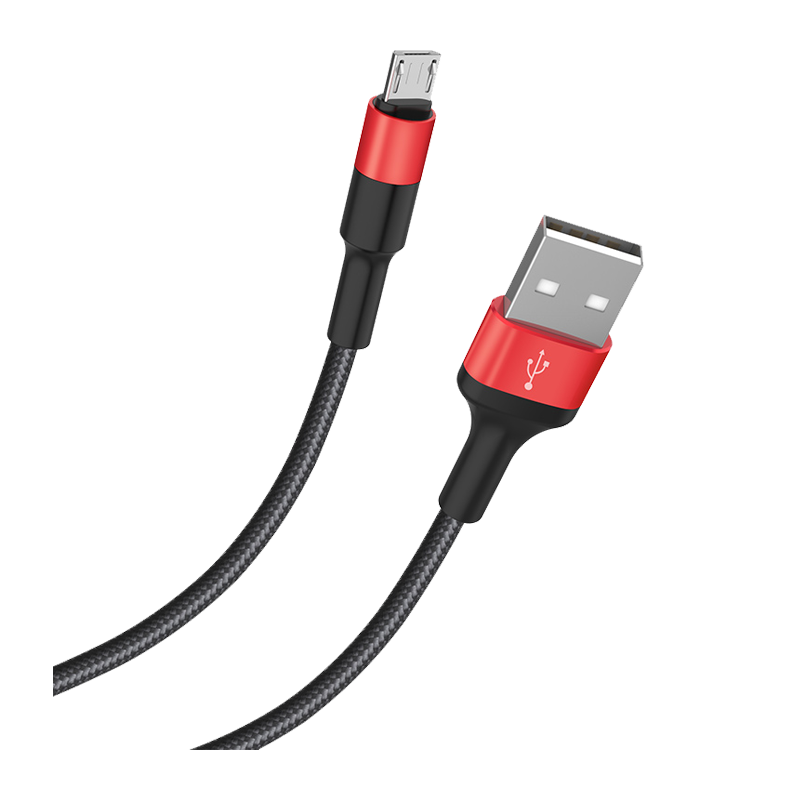 Кабель HOCO X26 USB (m)-microUSB (m) 1.0м 2.0A нейлон черный красный (1/30/300)