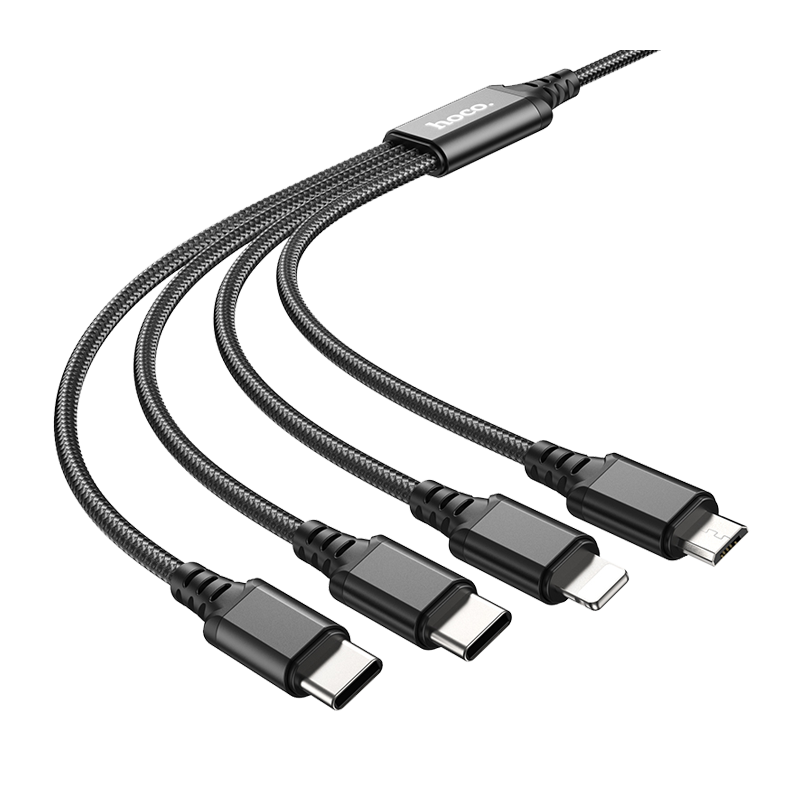Кабель HOCO X76 USB (m)-2хType-C/Lightning/microUSB (m) 1.0м 2.0A нейлон черный (1/31/310)