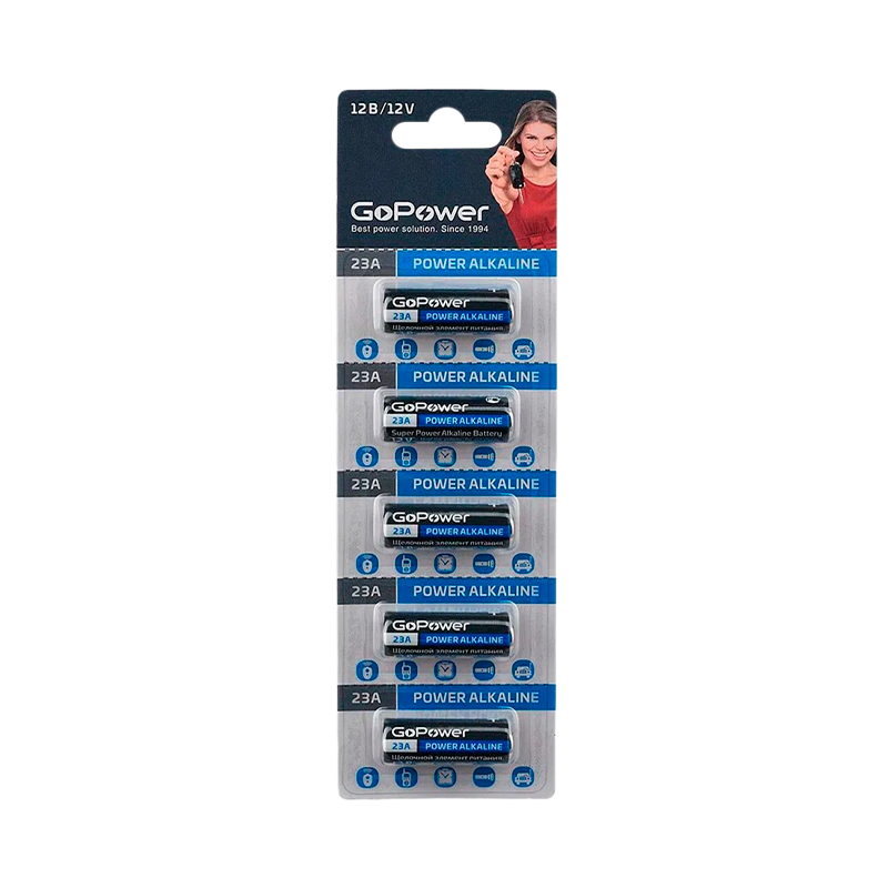 Батарейка GoPower LR23/V23GA/A23/MN21 BL5 Alkaline 12V (5/100/1000)