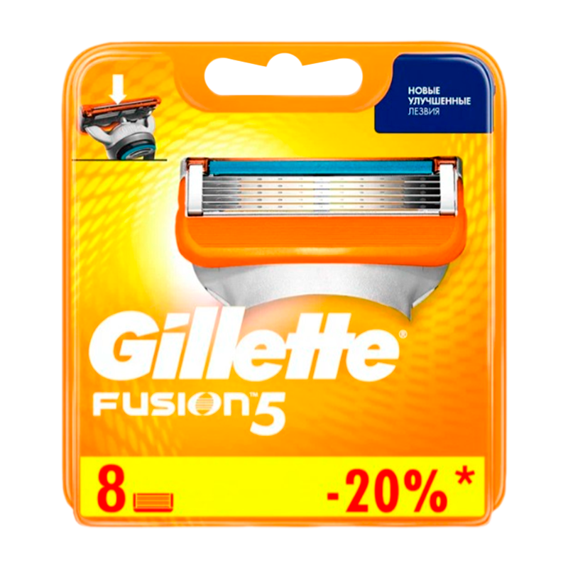 Сменные кассеты Gillette FUSION (RUS) 5 лезвий 8шт. (цена за 1 шт) (8/64)
