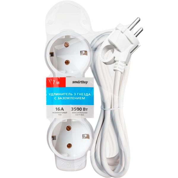 Удлинитель Smartbuy NEW 3р.С/З 16A 7.0м ПВС 3x1мм² белый