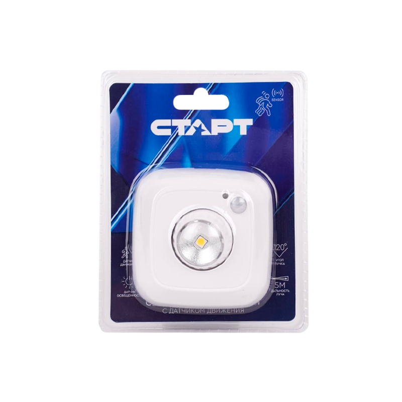 Светильник пушлайт Старт PL-1led-SR C1 1W датчик движения белый (1/30/120)
