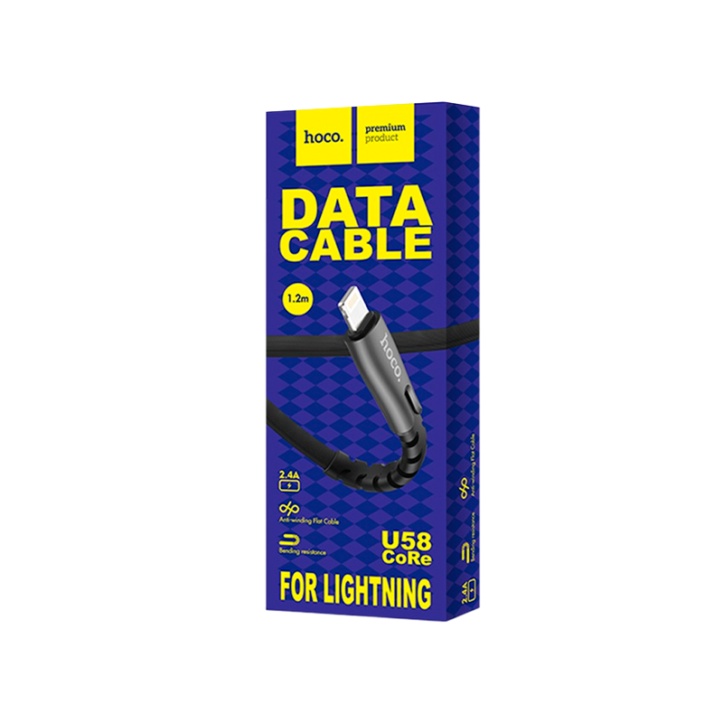 Кабель HOCO U58 USB (m)-Lightning (m) 1.2м 2.4A TPE черный (1/30/300)