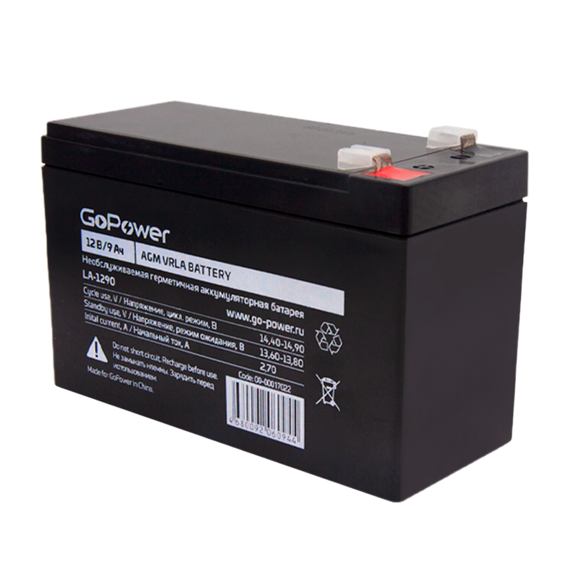 Аккумулятор свинцово-кислотный GoPower LA-1290 12V 9Ah клеммы T2/ F2 (1/5)