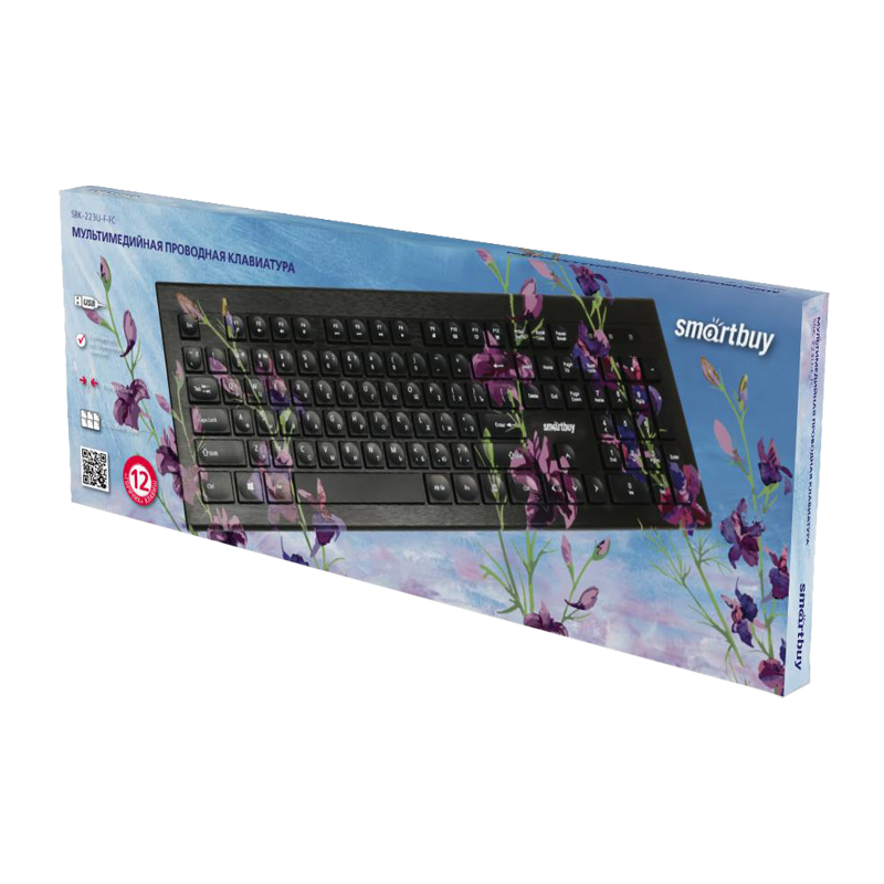 Клавиатура проводная Smartbuy 223 Flowers классическая USB 1.5м мультимед. черный (1/20)
