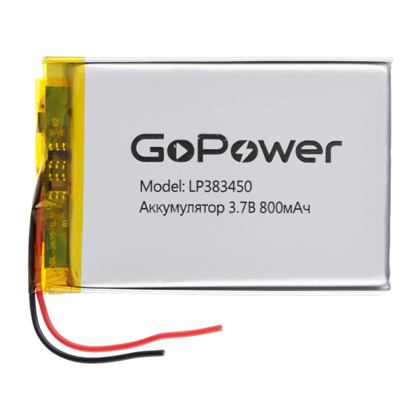 Аккумулятор Li-Pol GoPower LP383450 PK1 3.7V 800mAh с защитой (1/10/250)